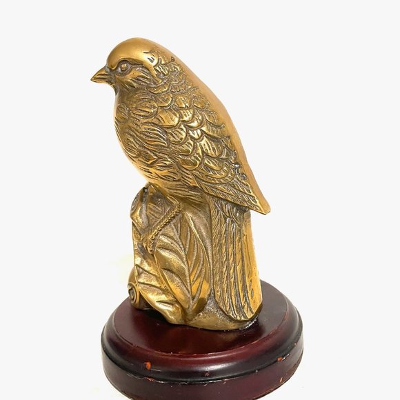 Brass Birds Elaborate Statues Bookends On Mahogany Stands - Picture 6 of 9